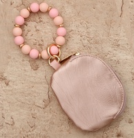 Gelang Silikon Manik-Manik Lucu untuk Wanita, Dompet Koin Kecil Portabel, Kantong Koin PU dengan Ritsleting, Tempat Kartu ID, Penyimpanan Saku Harian Wanita