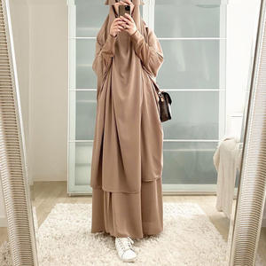 2025 Nova Dubai Muçulmana Islâmica Roupas Mulheres EID 2 Peça Nida Robe Khimar Jilbabs e Saia Muçulmana Ramadan Oração Vestido Abaya - Product Image 3