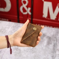 Dompet Kartu Kredit Kulit Asli Pria, Tipis, Kantong Depan, Penutup Jepret, Tempat Kartu Bisnis, Minimalis