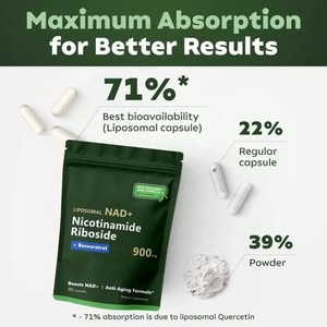 リポソームNAD+（ニコチンアミド）カプセル ケルセチン レスベラトロール 80カプセル 1日2回分 抗酸化ビタミン 大人の健康のため - Product Image 1