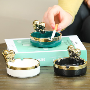 Ceramic Ashtray Round Solid Color Nordic Style Washable For Home Office Desk Coffee <b>Table</b> Decor - Product Image 2