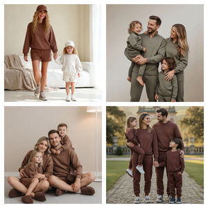 سترة رياضية مخصصة بتصميم جرافيك فضفاضة من القطن للعائلة، ملابس متطابقة للأم والطفل، طقم رياضي عائلي - Product Image 4