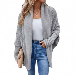 Women's Knitwear Autumn Winter New Soild Color Scarf Collar Batwing Sleeve Loose Knitted <b>Coat</b> commuter <b>Cardigan</b> Sweater J0204 - Product Image 1