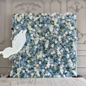 High-quality real touch Wedding Supplies Floral Wall Panel Decoration Blue Rose Flower Wall <b>Backdrop</b> - Product Image 5