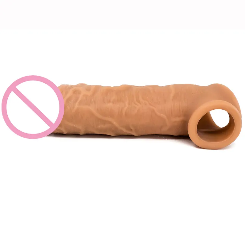 Condón de silicona líquida para hombres adultos, Juguetes sexuales para agrandar el pene, condón reutilizable, funda para el pene