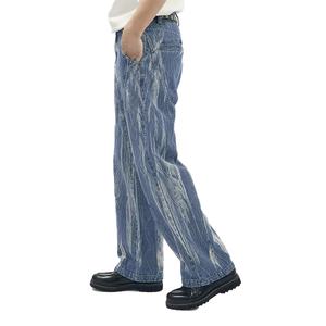 กางเกงยีนส์ทรงตรงผ้าฝ้ายแท้ 100% แบบวินเทจ ปักลาย  ลำลอง สีน้ำเงินสำหรับผู้ชาย - Product Image 2