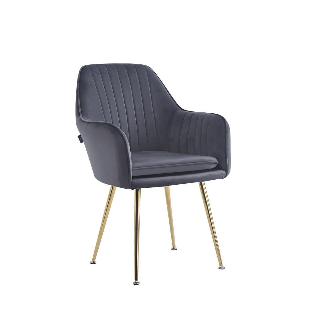 Hot Sell Huishoudelijk Meubilair Nordic Stoelen Manicure Ergonomische Moderne Bruiloft Fluwelen Eetkamerstoel Gouden Poten