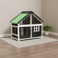 Kandang Anjing Luar Ruangan Mewah dari Kayu Fir Solid, Besar, Tahan Air, dengan Balkon, Vila Hewan Peliharaan Modern untuk Teras