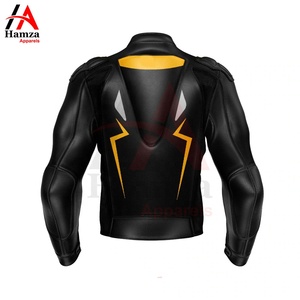 Veste de Moto en Cuir Unisexe Noir Jaune Imperméable Coupe-Vent avec Fermeture à Glissière sur le Front Design Graphique Foudre - Product Image 2