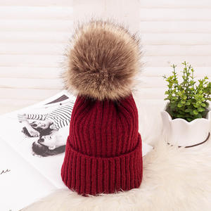 Chapeaux tricotés chaud uni femmes dames hiver fausse fourrure boule Pom Pom Beanie chapeau - Product Image 4