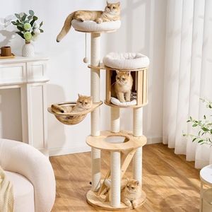 Wholesale 49 Inch Solid Oak Multi Level Tower Hammocks OEM ODM Custom Logo Sisal <b>Scratching</b> <b>Post</b> Modern Luxury Indoor - Product Image 1