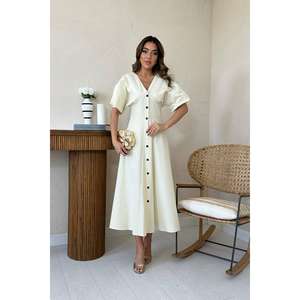 เดรสทรงเอไลน์แบบเปิดหลัง ดีไซน์หรูหรา คอวีลึก เอวเข้ารูป ผ้าทอเนื้อดี เหมาะสำหรับงานปาร์ตี้และใส่ลำลอง สวมใส่สบาย ระบายอากาศได้ดี - Product Image 5