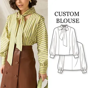 camisas de mujer ladies clothes factory Custom Wholesale stripe Elegant Fashion modest casual women's blouses & shirts