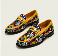 Nouveaux Mocassins Homme Vintage en PU Légers et Respirants avec Semelle Extérieure en Caoutchouc, Détails Métalliques à la Pointe, Imprimés, Tendance, à Enfiler