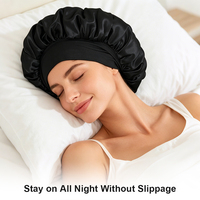 Huishunlong Bonnets de Nuit de Luxe Réutilisables en Satin Élastique à Bord Large Unisexe avec Logo Personnalisé et Ajustables pour Soins Capillaires