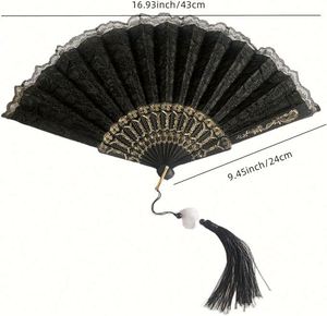 Éventail pliant en bois noir grand format, imprimé sur mesure, modèle ange d'art populaire personnalisé, cadeaux d'affaires, souvenirs, bambou peint - Product Image 6