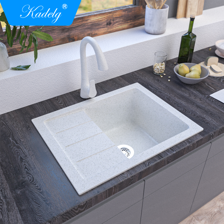 Matte White Granite Kitchen Sink Handmade Sink With Drainboard