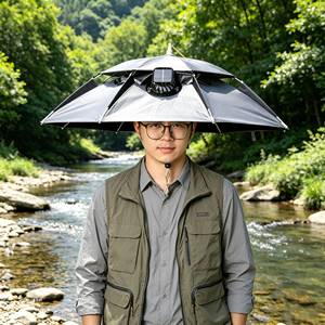 Chapeau parapluie avec ventilateur solaire, refroidissement mains libres, pêche, randonnée, camping, imperméable, pare-soleil respirant, portable - Product Image 1