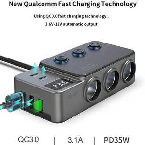 Caricabatterie per Auto 120W con <span class=keywords><strong>Adattatore</strong></span> QC3.0, Ricarica Rapida PD35W, Porte USB, Splitter <span class=keywords><strong>Accendisigari</strong></span> 12-24V, Voltmetro LED - Product Image 2