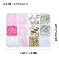 Ensemble d'accessoires pour ongles DIY en alliage, 12 grilles, avec strass en cristal rose, perles, fleurs, nœuds, cerises et papillons