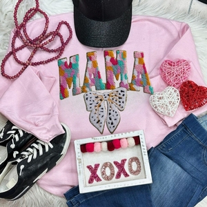 Presa di fabbrica MAMA ricamata <span class=keywords><strong>Patch</strong></span> con ciniglia colorata grande fiocco e Glitter oro per la festa della mamma in stile ferro per camicie - Product Image 2