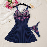 Ensemble de Nuisette Sexy en Dentelle Florale à Col en V pour Femme, Robe de Nuit et Vêtement d'Intérieur, Taille Élastique, Respirant, Doux et Lisse, Printemps Automne