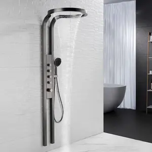 Offre Spéciale pistolet gris laiton cuivre mural multifonction salle de bain cascade pluie pommeau de douche ensemble système panneau