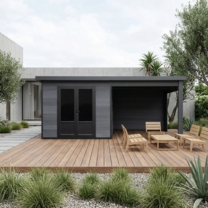 Abri de jardin modulaire préfabriqué série D en WPC avec fenêtres à température constante en verre pare-balles robuste - Product Image 2