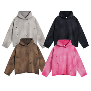 Sudadera con capucha de felpa francesa de peso pesado para hombre, ropa de calle, jersey de gran tamaño con estampado de lavado ácido, técnicas teñidas lisas de otoño personalizadas - Product Image 1