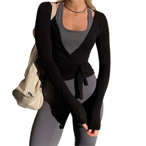 OEM Hot Selling Luxury Fashionable Side Tie Rope Ballet <b>Wrap</b> Top Deep V-<b>neck</b> Yoga Fitness Gym Wear Breathable Skinny Fit Stylish - Product Image 1
