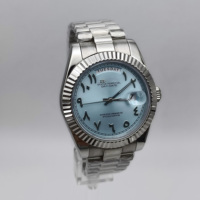 Montre à mouvement Miyota 8285 avec chiffres arabes, montre en or rose avec semaine et calendrier, matériau en acier inoxydable 904L