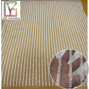 2023 Độc Quyền Mới Pháp Trắng Sang Trọng Đám Cưới 3D Đính Cườm Ren Pha Lê Sequins Vải Tuyn Lưới Thêu Cô Dâu Ren Váy Vải - Product Image 6