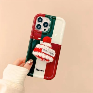 Hot Bán Giáng Sinh Màu Đỏ Sọc Ca Sọc Với Nhỏ Len Hat Đứng Điện Thoại Di Động Trường Hợp Đối Với iPhone 11 12 13 14 Pro Max - Product Image 6
