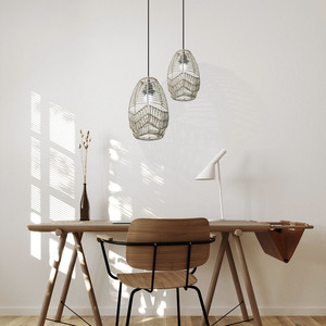 Pantalla de lámpara tejida con cuerda de paja, forma de campana, 5 mm, estilo bohemio ecológico para decoración de dormitorio, cafetería, hotel - Product Image 2