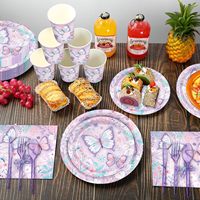 Articles de fête d'anniversaire écologiques sur le thème du papillon, décoration de gâteau, ensemble de table, nappes en papier, décorations de fête, vente en gros
