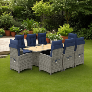 Set da Pranzo da Giardino in Polyrattan Grigio 9 Pezzi, Mobili da Esterno Resistenti alle Intemperie, Elegante Ensemble da Giardino - Product Image 3
