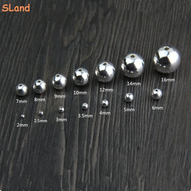 SLand Jewelry Manufacturer wholesale seamless small hole ball Jewellery findings 925 sterling silver beads for bracelet DIY