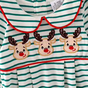 Disponible en Stock, Envío Inmediato, Camisa de Manga Larga para Bebé Niño, Diseño Navideño con Bordado de Reno, Rayas, Cierre de Botones, Cuello Peter Pan - Product Image 2