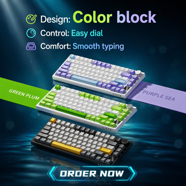 Ajazz AK820 Low Noise Tri-mode Mechanical Keyboard Multi-device Connection RGB Backlight PBT Keycap Computer Keyboard