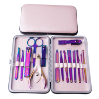 Kit de Manucure et Pédicure Professionnel Portable en Acier Inoxydable Arc-en-ciel 15 Pièces Qualité Supérieure Marque Blanche Export B2B