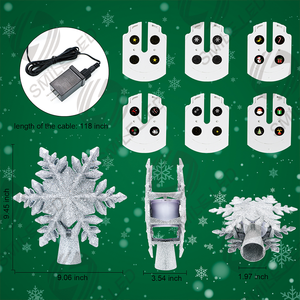 Árbol de Navidad Topper decoraciones proyector luz 3D giratorio hueco brillo copo de nieve árbol de Navidad decoración con 6 estrellas de proyección - Product Image 5