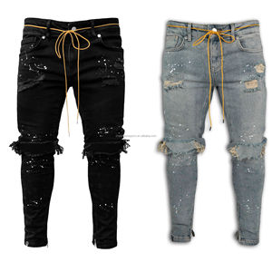 Pantalones Vaqueros Cargo Ajustados para Hombre, Estilo Motero, con Bolsillos, Elásticos, <span class=keywords><strong>Negros</strong></span>, para Trabajo, Nueva Moda - Product Image 1