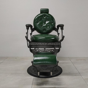 Sillón de Barbería Hidráulico de Alta Calidad, Ajustable, de Cuero Verde, con Estructura de Aleación de Aluminio, para Estudio de Barbería y Peluquería - Product Image 2