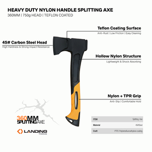 Hacha de camping Landing 561042 de 360 mm con cabeza de acero al carbono de 750 g para cortar leña de alta resistencia - Product Image 2