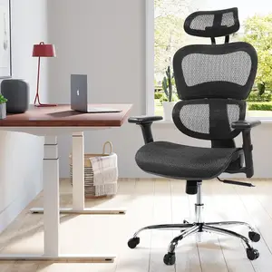 高背部旋转可调头枕符合人体工程学腰部支撑办公椅用于办公室肥胖者