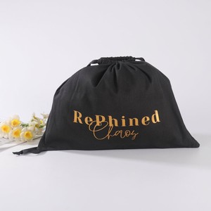 Luxury Custom Logo Black Cotton Drawstring Pouch Premium Jewelry <b>Packaging</b> <b>Bag</b> Small Canvas Gift Pouch with Ribbon Handle - Product Image 2