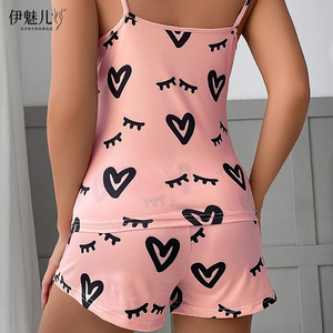 Ensemble pyjama pour femmes AliExpress, style européen et américain, imprimé été, débardeur et short, vêtements de détente - Product Image 4