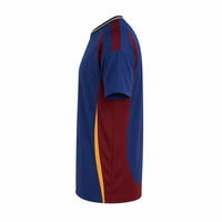 Maillot de football/soccer personnalisé avec blocs de couleur, bordure dorée, nom, numéro et logo, 100 % polyester pour équipe et club
