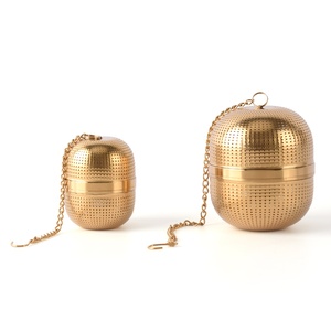 Infuseur à thé en acier inoxydable en forme d'œuf, passoire de thé en or, avec chaîne - Product Image 6