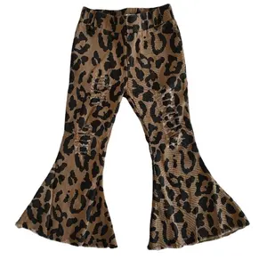 Girls Denim Pants Printed Bell Jeans Pants Brown Leopard Kids Clothing